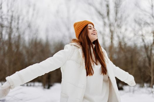 woman Walk in winter field landscape outdoor entertainment Lifestyle