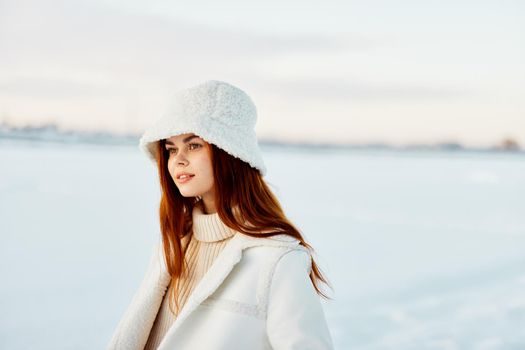 woman winter weather snow posing nature rest Lifestyle. High quality photo