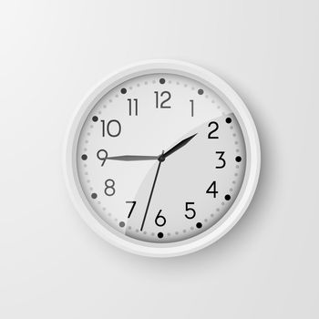 Wall clocks. Office black and white analog clock face. Vector circle watches