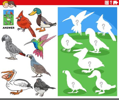 matching shapes game with cartoon birds animal characters