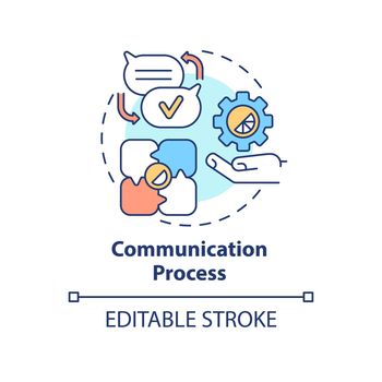 Communication process concept icon. Designers teamwork. Graphic design rules abstract idea thin line illustration. Isolated outline drawing. Editable stroke. Arial, Myriad Pro-Bold fonts used