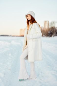pretty woman winter weather snow posing nature rest Lifestyle