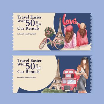 Voucher template with Eifel in Paris lover concept,watercolor style