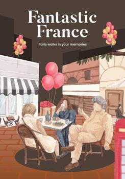 Poster template with Eifel in Paris lover concept,watercolor style