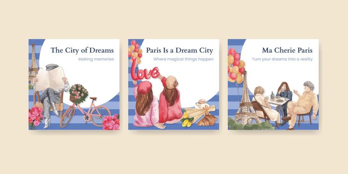 Banner template with Eifel in Paris lover concept,watercolor style