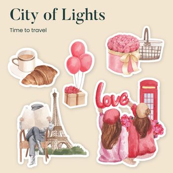 Sticker template with Eifel in Paris lover concept,watercolor style