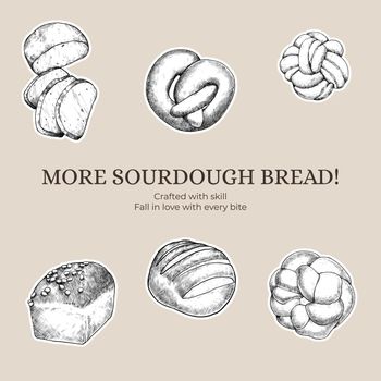 Sticker template with sourdough concept,sketch drawing style
