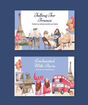 Facebook template with Eifel in Paris lover concept,watercolor style