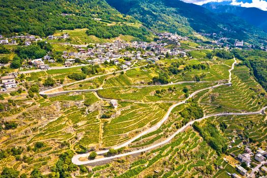 Village of Poggiridenti aerial view, Province of Sondrio