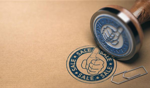3d illustration of a rubber stamp with the text sales printed on a brown paper