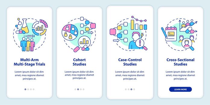 Clinical studies types onboarding mobile app screen