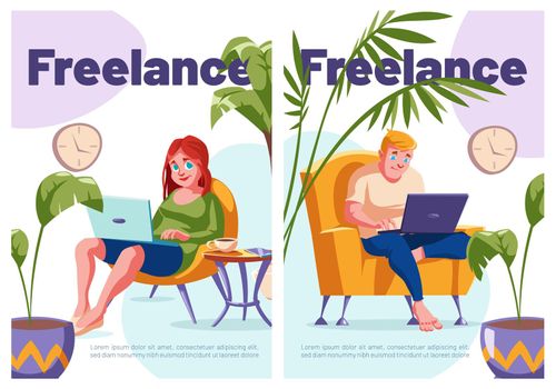 Freelance cartoon posters, relaxed freelancers