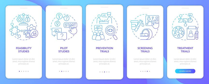 Types of clinical studies blue gradient onboarding mobile app screen