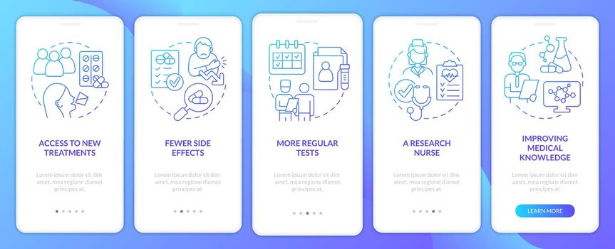 Clinical trials advantages blue gradient onboarding mobile app screen