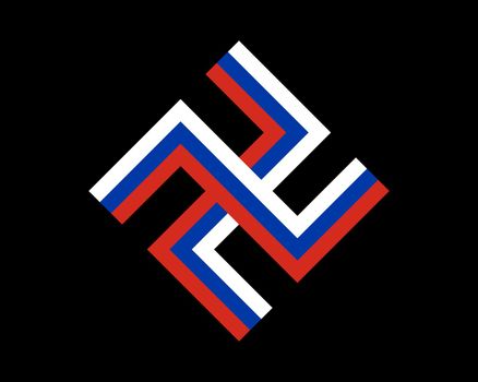 Russian nazism and fascism - crossed-out russian federation flag in form swastika. Cross sign - tricolor of russia symbolizing the country of the occupier and aggressor. Concept vector illustration.