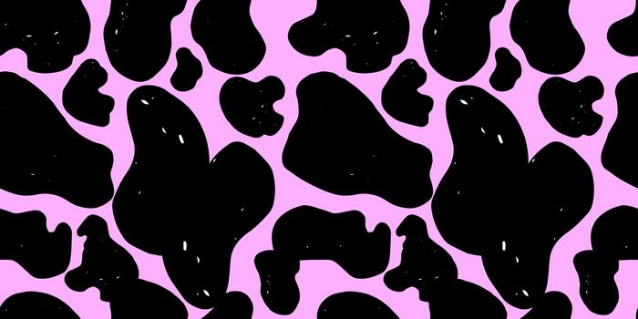 Seamless dalmatian fur animal print. Animal skin template. Spot background. Vector design illustration. Random bovine spots hand drawn design. Farm animal textural banner.