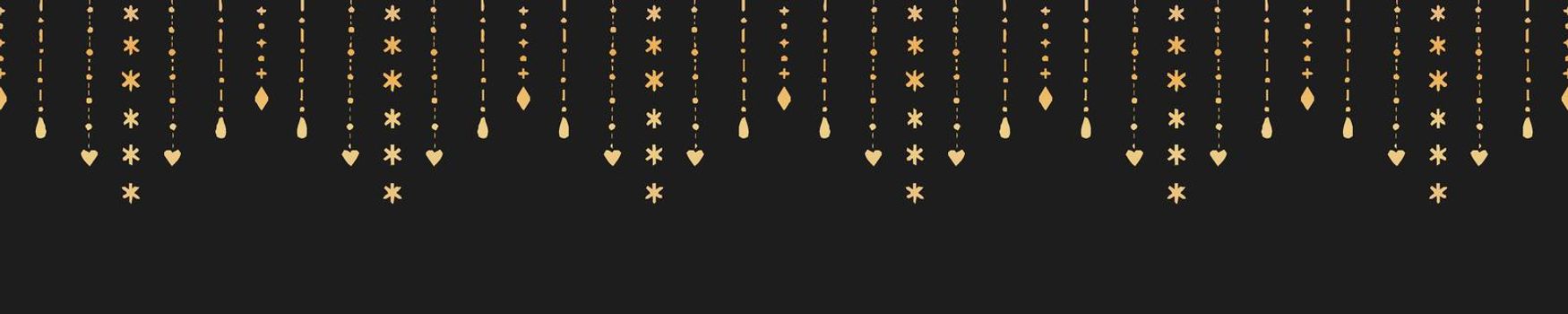 garland with different gold beads hand drawn festive seamless border pattern in trendy luxury style