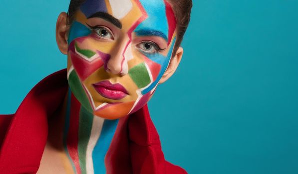 Face of model with artisctic pop art make up.