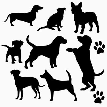 set of black dogs icon. Set of dogs silhuettes