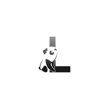Panda animal illustration looking at the letter L icon