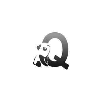 Panda animal illustration looking at the letter Q icon 