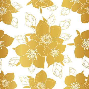 Gold anemone seamless pattern design