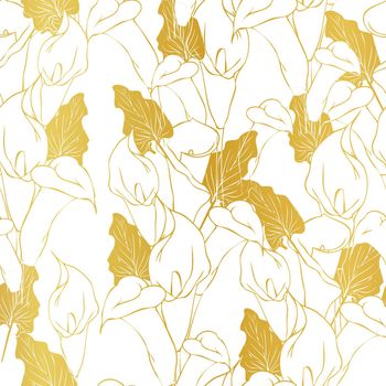 Seamless pattern of golden calla flowers