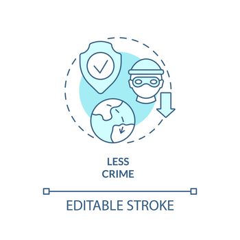 Less crime turquoise concept icon