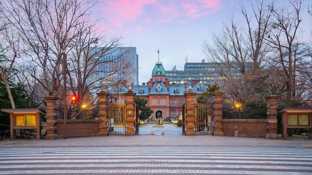 The historic Former Hokkaido Government Offices at twilight