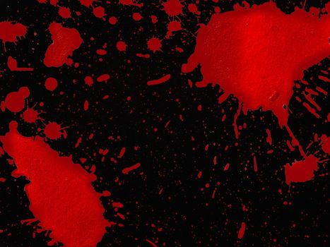 A splattered drip of red paint that looks like blood on a black background.