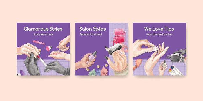 Banner template with nail salon concept,watercolor style