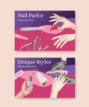 Facebook template with nail salon concept,watercolor style