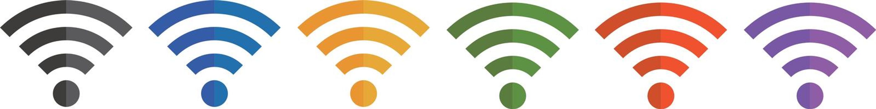 Wi-Fi icons in a variety of colors. Six different vector images.