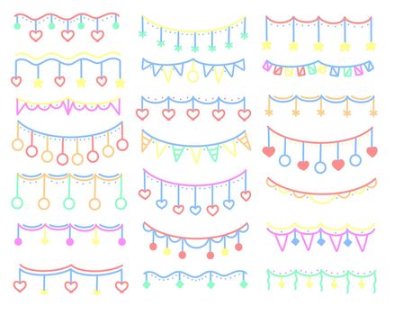 Colored festive set bunting and garlands doodle style