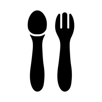 Spoon and fork for baby vector glyph icon. Graph symbol for children and newborn babies web site and apps design, logo, app, UI