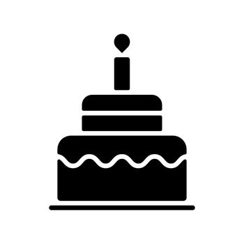 Birthday cake vector isolated glyph icon. Graph symbol for children and newborn babies web site and apps design, logo, app, UI