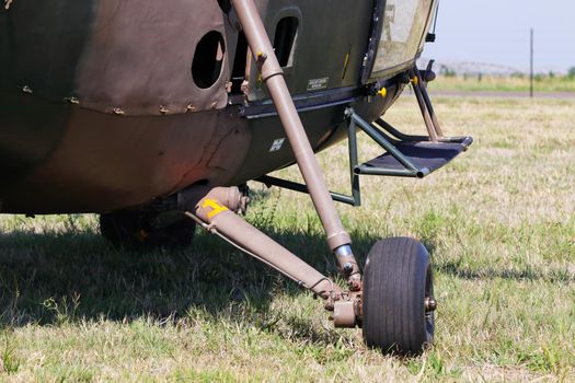 Alouette III Helicopter Landing Gear On Grass Close-up