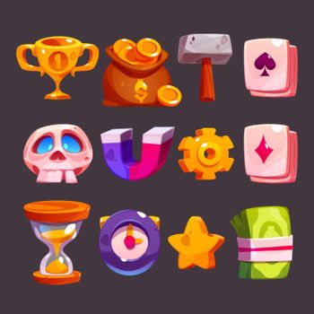 Cartoon game icons, casino or rpg user interface