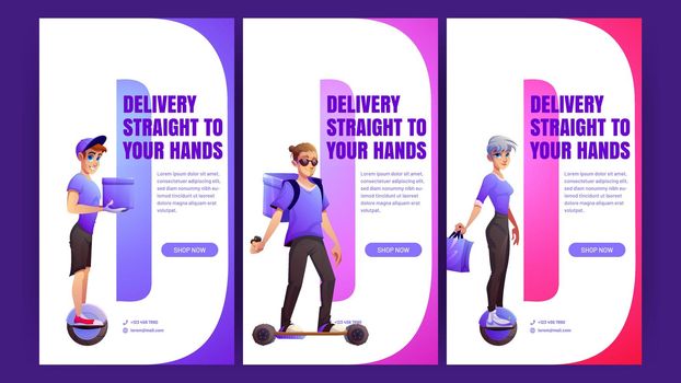 Delivery posters with people on electric transport