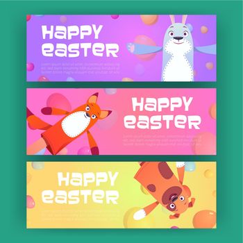 Happy Easter banners with funny puppet dolls set