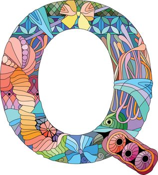 Letter Q monogram, engraving design. Vector illustration.
