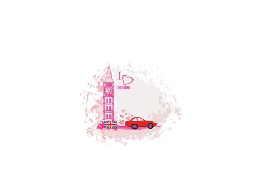 floral banner with car traveling in london 