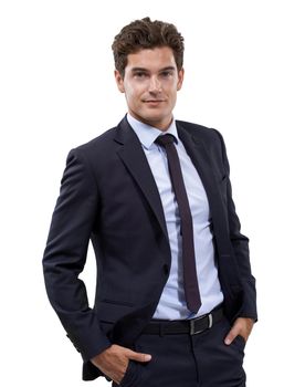 Well suited to his profession. Studio shot of a well dressed businessman against a white background.