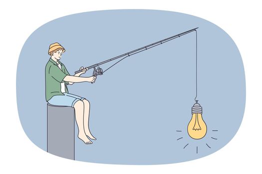 Man with rod have lightbulb on hook