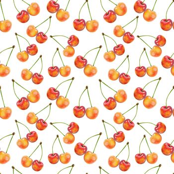 Illustration realism seamless pattern berry orange cherry on a white isolated background