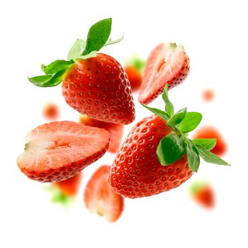 Strawberry berry levitating on a white background