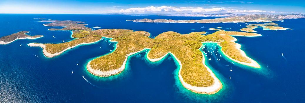 Archipelago of Croatia. Paklenski Otoci islands aerial panoramic view, Hvar