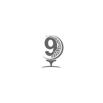 Number 9 and golf ball icon logo design