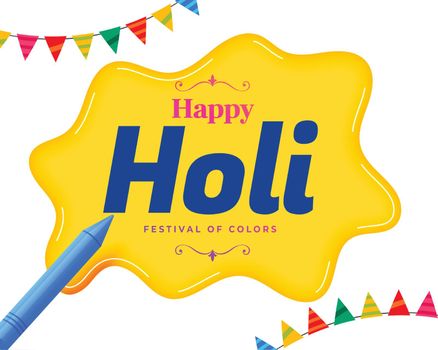 happy holi theme card with garland and pichkari