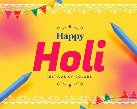 happy holi card with gulal powder and pichkari